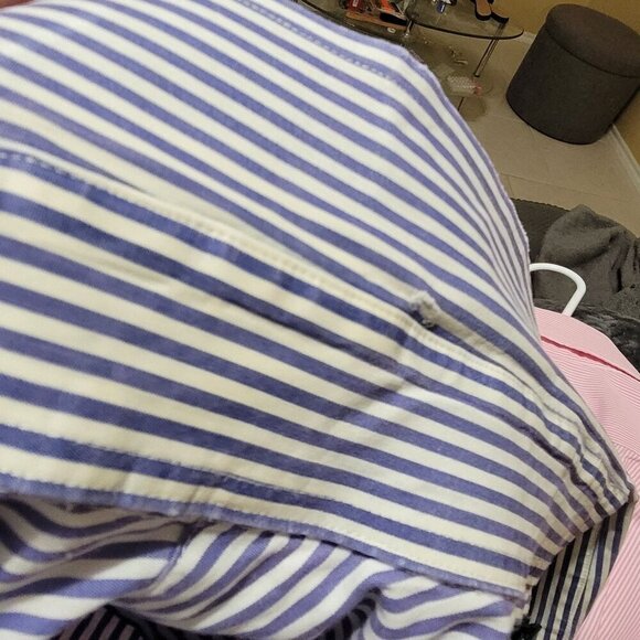 Lauren Ralph Lauren Mens Non-Iron Striped Dress Shirt Blue/White 17 - Picture 3 of 6